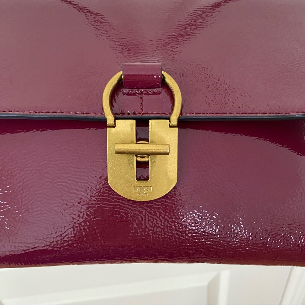 Tory Burch Burgundy Wine Red Maroon Patent Leather Shoulder Bag - Picture 4 of 14